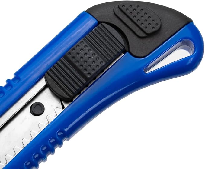 Handy Tek 6.5 Inch Utility Knives, 4 Anti-Slip Box Knives - Heavy Duty, Retractable, Blue Plastic Box Cutters, Built-In Lock, Sharp Blade - Restaurantware
