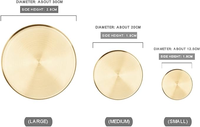 Food Tray Kitchen Stainless Steel Storage Tray Decorative Trays Organizer Jewelry Display Plate Round Shape Gold Tray Kitchen Storage (Size : Medium) (Gold Medium)