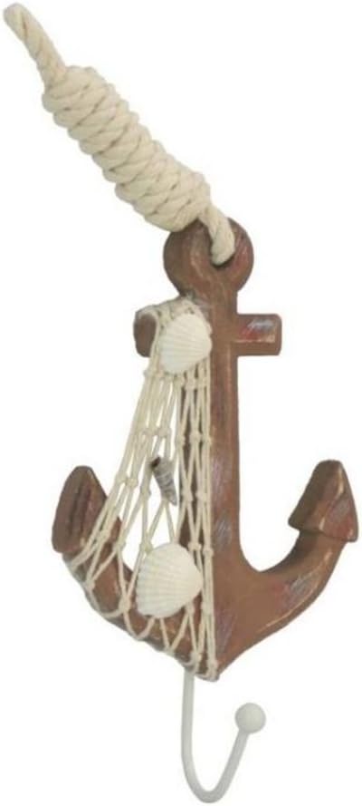 Hampton Nautical Anchor-304-H Wooden Rustic Decorative Anchor with Hook, 7"