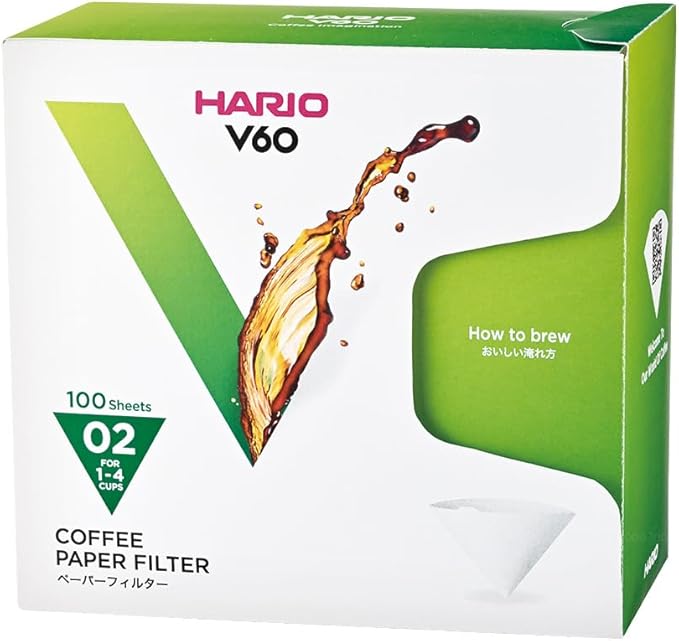 Hario V60 02 Plastic Dripper and 100 Count 02 Size White Paper Filters