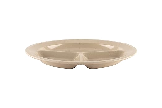 G.E.T. CP-532-S-EC Heavy-Duty 3 Compartment Plastic Divided Compartment Plates, Deep Sided, 11", Sandstone (Set of 4)
