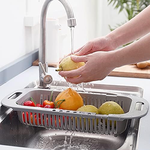 Kitchen Storage Rack Kitchen Retractable Sink Vegetable Basket Hollow Fruit And Vegetable Cleaning Basket Multifunctional Sink Vegetable Drain Basket Storage Shelves (Color : Gold) (Gold)