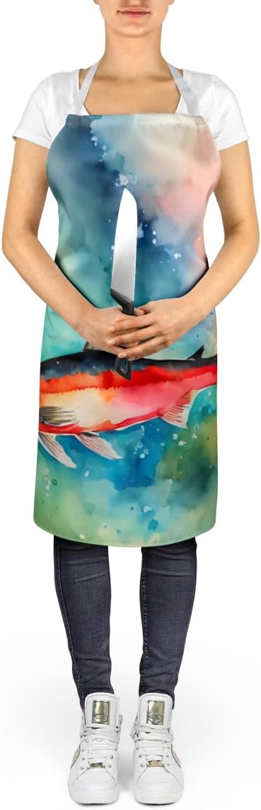 Caroline's Treasures Salmon Apron Cooking Kitchen Server Baking Crafts Gardening for Adult Women Men, Unisex, Large, Multicolor