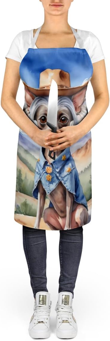Caroline's Treasures Chinese Crested Cowboy Welcome Apron Cooking Kitchen Server Baking Crafts Gardening for Adult Women Men, Unisex, Large, Multicolor