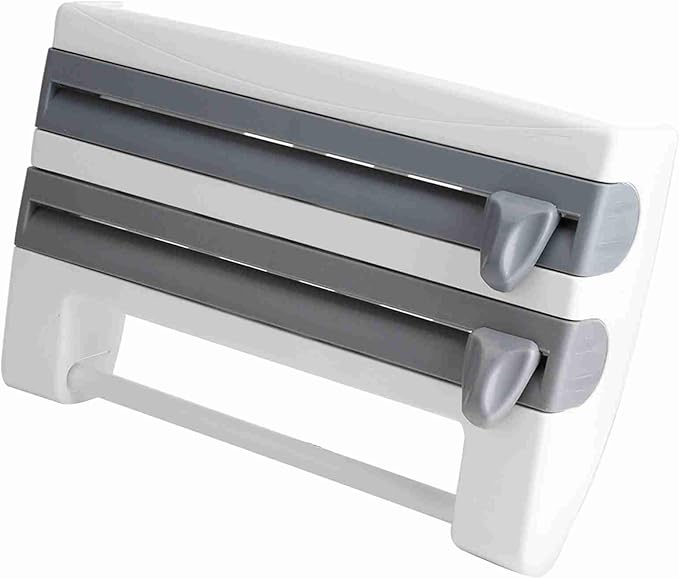 Kitchen Tool Cling Film Cut Wall Mount Storage Rack, Elegant and Convenient Paper Towel Holder for Modern Kitchen, Suitable for Foil Film Storage (Grey White)
