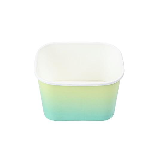 Restaurantware Paper Cups 200 Count 12 Ounce Square Disposable Ice Cream Containers, Leak-Resistant Paper Dessert To Go Cups, Hot And Cold Food, Durable Teal And Green Ombre Design