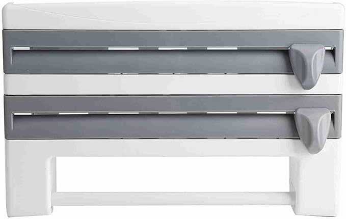 Kitchen Tool Cling Film Cut Wall Mount Storage Rack, Elegant and Convenient Paper Towel Holder for Modern Kitchen, Suitable for Foil Film Storage (Grey White)
