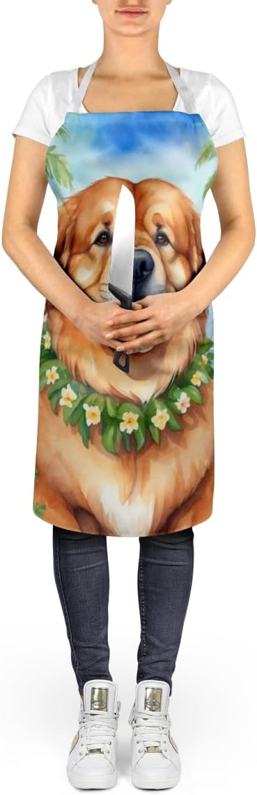 Caroline's Treasures Tibetan Mastiff Luau Apron Cooking Kitchen Server Baking Crafts Gardening for Adult Women Men, Unisex, Large, Multicolor