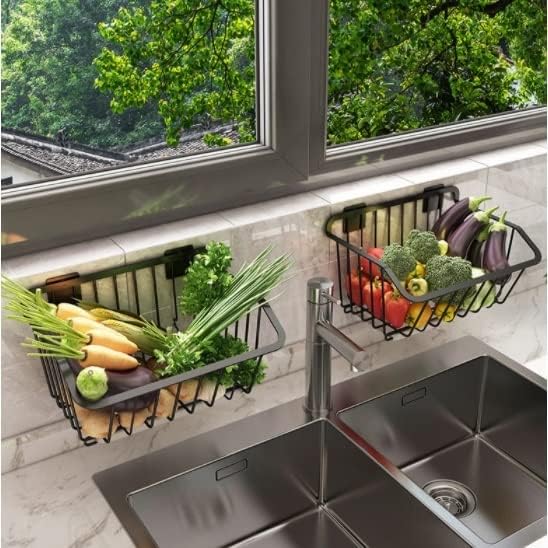 Kitchen Storage Rack Storage Basket Wall-mounted Kitchen Vegetable Punch-free Storage Rack Fruit And Vegetable Basket Drain Rack Storage Shelves ()