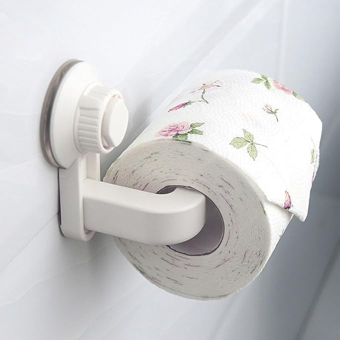Punch-Free Paper Towel Holder, 10x14.5cm Wall-Mounted Toilet Roll Dispenser with Strong Suction Cup, ABS Material Bathroom Storage Organizer for Kitchen and Restroom(white)