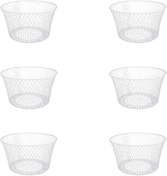 Generic SOL MAR White Coated Round Wire Basket 6 Pack - Versatile Metal Wire Baskets Centerpieces Floral Arrangements Everyday Decor Office School Classroom Garden Summer Bonus Item Jested