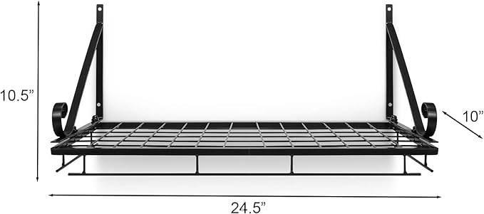 Sorbus Hanging Pot Rack - Wall Mounted Pot Rack storage shelf hanging rack — Pots and Pans Rack shelf Organizer holder pot hanger - 10 S Hooks - kitchen cookware, utensils, pans, 2 DIY Methods (Black)