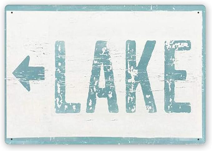 Funny Tin Sign Large Lake Arrow Sign Arrow to The Lake Sign Bar Cafe Living Room Kitchen Home Decoration 12x16 Inches