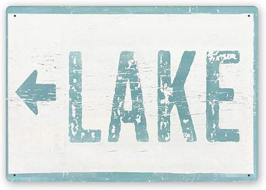 Funny Tin Sign Large Lake Arrow Sign Arrow to The Lake Sign Bar Cafe Living Room Kitchen Home Decoration 12x16 Inches