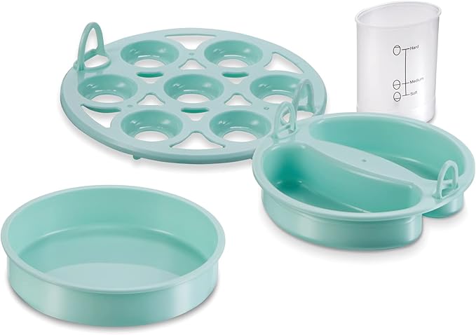 Hamilton Beach 3-in-1 Electric Egg Cooker for Hard Boiled Eggs, Poacher Eggs, Omelet Maker & Vegetable Steamer, Holds 7, Mint (25504)