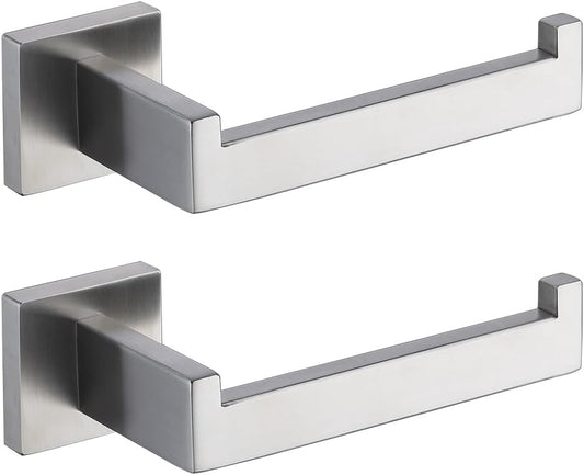 TASTOS Toilet Paper Holder Brushed Nickel 2 Pack, Toilet Tissue Roll Holders Dispenser and Hangers Wall Mounted for Bathroom & Kitchen, Stainless Steel Modern Square Style (Silver)