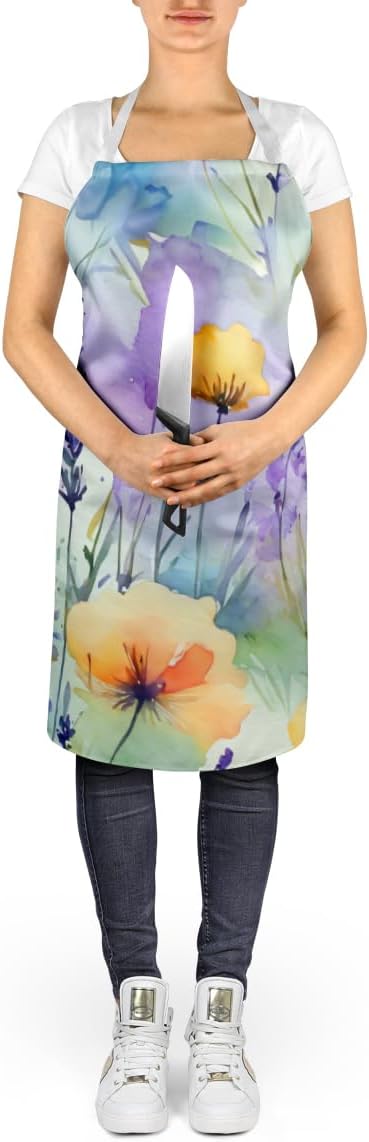 Caroline's Treasures Lavender in Watercolor Apron Cooking Kitchen Server Baking Crafts Gardening for Adult Women Men, Unisex, Large, Multicolor