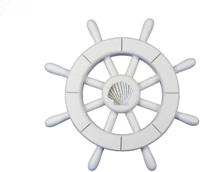 Hampton Nautical Decorative Ship Wheel with Seashell, 12", White