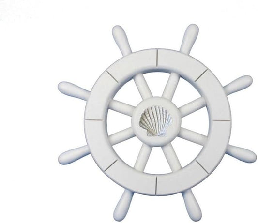 Hampton Nautical Decorative Ship Wheel with Seashell, 12", White