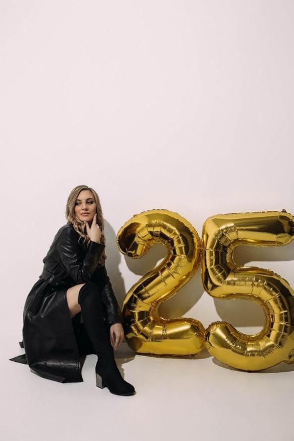40 Inch 25 Balloon Numbers, Happy 25th Birthday Decorations for Women, Gold Foil Large Ballon for 2 5 25 52 Birthday Party Wedding Anniversary Supplies