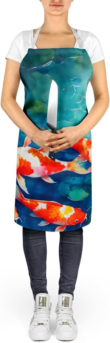 Caroline's Treasures Koi Fish Apron Cooking Kitchen Server Baking Crafts Gardening for Adult Women Men, Unisex, Large, Multicolor