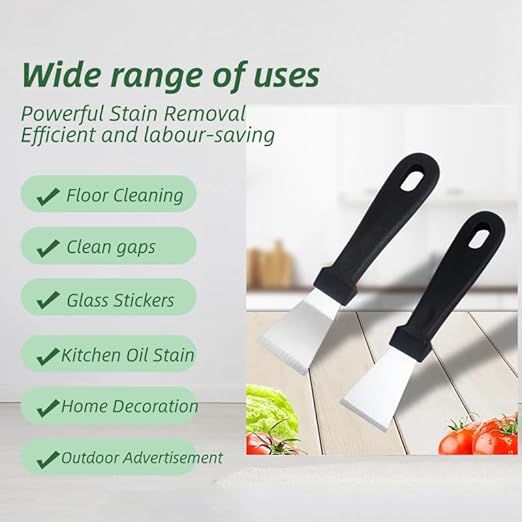 2Pcs Cleaning Scraper for Ovens, Stoves, Induction Hob, Stainless Steel Multi-Kitchen Scraperwith 3Pcs Stainless Steel Brass Nylon Brush ,Straight Version + Bending Version (Black)