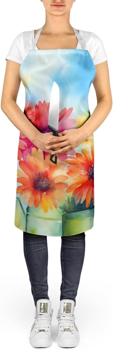 Caroline's Treasures Gerbera Daisies in Watercolor Apron Cooking Kitchen Server Baking Crafts Gardening for Adult Women Men, Unisex, Large, Multicolor