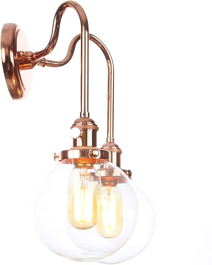 Wall Lamps with Switch, 2-Lights Rose Gold Bathroom Vanity Lights Wall Mounted Lighting Clear Glass Lampshade Wall Sconces(Color:D)