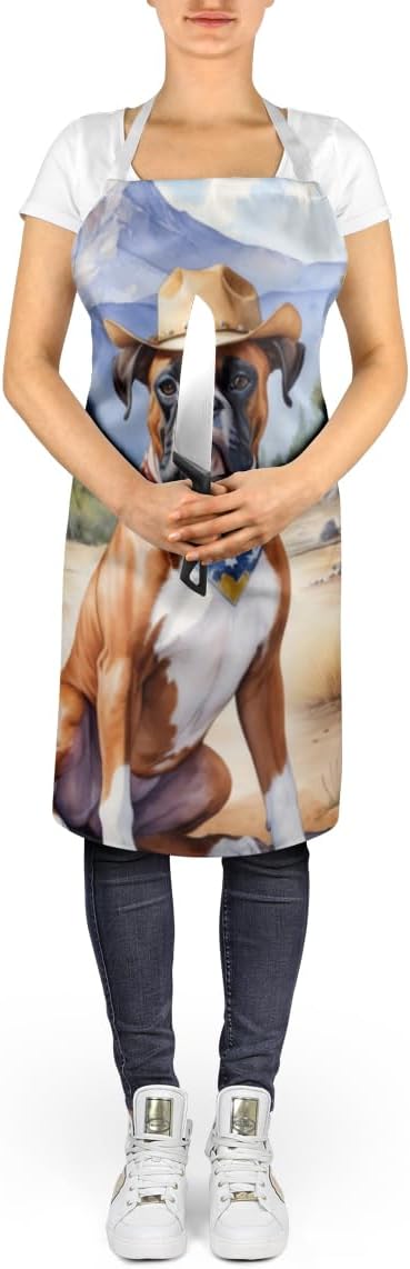 Caroline's Treasures Boxer Cowboy Welcome Apron Cooking Kitchen Server Baking Crafts Gardening for Adult Women Men, Unisex, Large, Multicolor