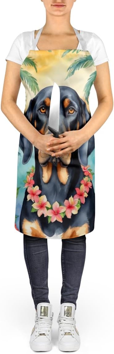 Caroline's Treasures Black and Tan Coonhound Luau Apron Cooking Kitchen Server Baking Crafts Gardening for Adult Women Men, Unisex, Large, Multicolor