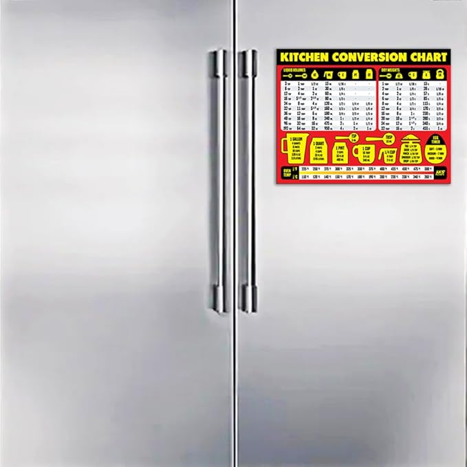 Kitchen Measurement Conversion Chart Magnet - Extra Large Easy to Read Magnetic Kitchen Decor - Weight, Liquid, Temperature Recipe Measuring Tool - Cooking, Cookbook & Baking Accessories Fridge Magnet