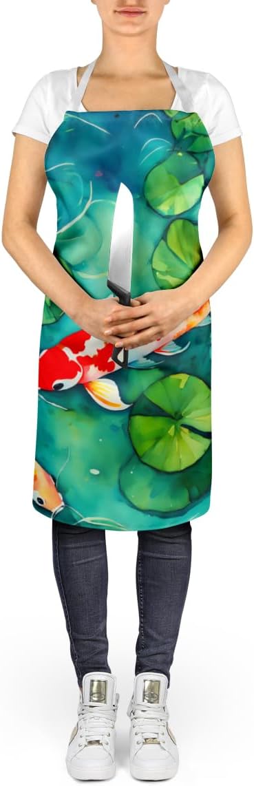 Caroline's Treasures Koi Fish Apron Cooking Kitchen Server Baking Crafts Gardening for Adult Women Men, Unisex, Large, Multicolor