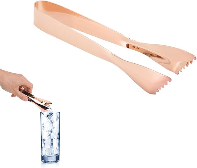 Ice Tongs Food Grade Thicken Stainless Steel Prevents Slipping Sugar Food Tweezers for Home Kitchen Bar Mirror Ice Bucket Party Coffee Bar (Copper Plated)