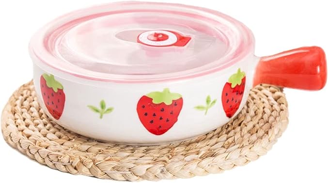 Dishes Ceramic Handle Bowl Fruit Salad Breakfast Bowl Instant Noodle Dishes Creative Cute Baking Household Kitchen Tableware (Color : H) (F)