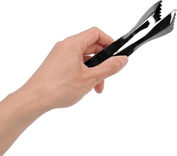Ice Tongs Food Grade Thicken Stainless Steel Prevents Slipping Sugar Food Tweezers for Home Kitchen Bar Mirror Ice Bucket Party Coffee Bar (Black Plated)