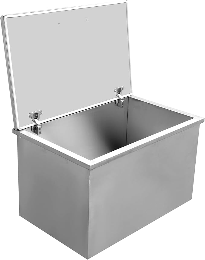 Drop in Ice Chest, 20''L x 14''W x 13''H Stainless Steel Ice Cooler, Commercial Ice Bin with Hinged Cover, 32QT Outdoor Kitchen Ice Bar, Drain-Pipe and Drain Plug Included, Ice Bin for Cold Wine Beer