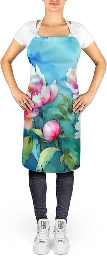 Caroline's Treasures Peonies in Watercolor Apron Cooking Kitchen Server Baking Crafts Gardening for Adult Women Men, Unisex, Large, Multicolor