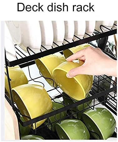 Dish Drainer Plate Rack. Rinse Basket for Pots Bowls Plates and Kitchen Utensils Cutlery Drainer Included Disassembled Dish Drainer (Black L 35x44x47cm)