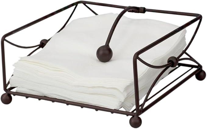 Home Basics Arbor Collection Steel Flat Rustic Napkin Holder with Weighted Pivoting Arm, Storage Dispenser for Kitchen Countertop, Indoor/Outdoor & Dinning Table