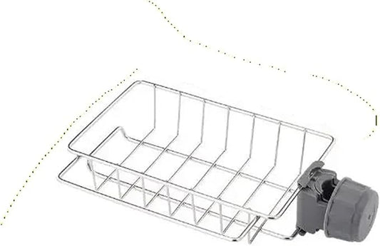 Adjustable Sink Faucet Shelf, Stainless Steel Over Faucet Drain Rack for Sponge Soap and Towel, Rotatable Kitchen Bathroom Organizer with Hooks(A)