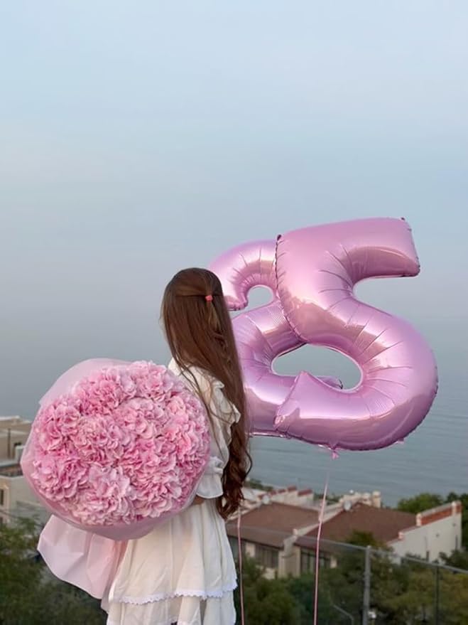 5 Balloon Number Pearl Pink Party Decorations for Girl Boys, 40 In Big Five Balloons for Engagement, Wedding, Celebration Party, Graduations, Photo Shoot