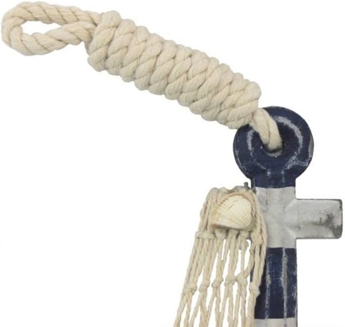 Handcrafted Model Ships Wooden Rustic Decorative Blue and White Anchor with Hook 7" - Nautical Decorati