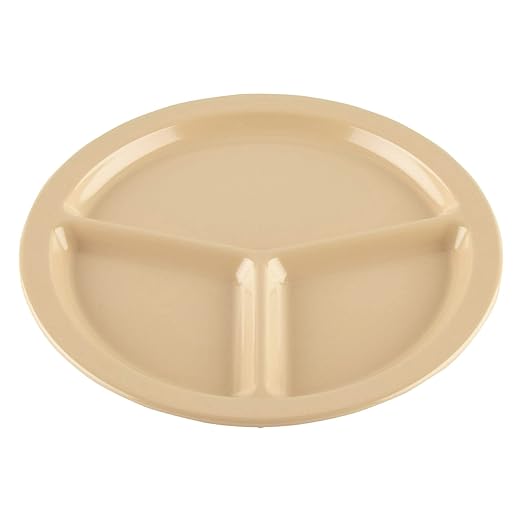G.E.T. CP-533-T Melamine 3-Compartment Divided Plates, 10", Tan (Set of 12)
