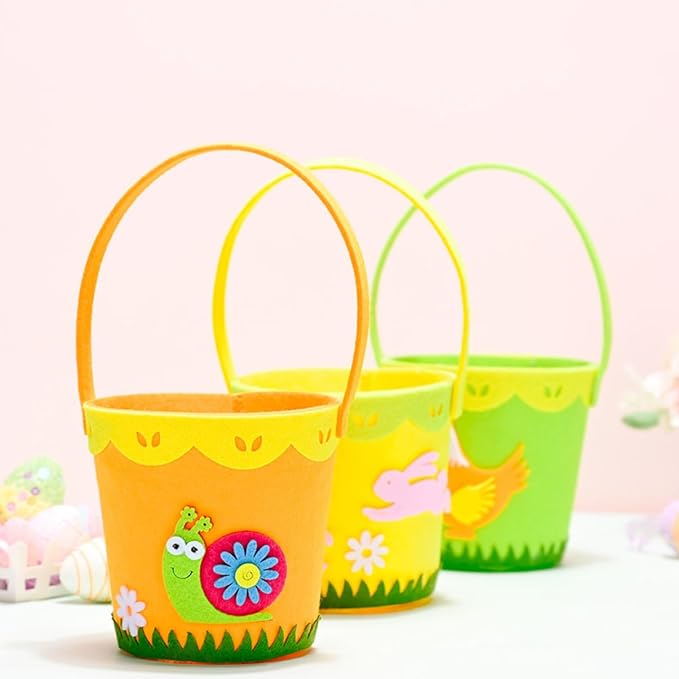 Cabilock Easter Non-woven Fabric Basket Handle Cute Cartoon Storage for Boys and Girls for Organizing Toys Snacks and Easter Surprises Lightweight and Portable Design