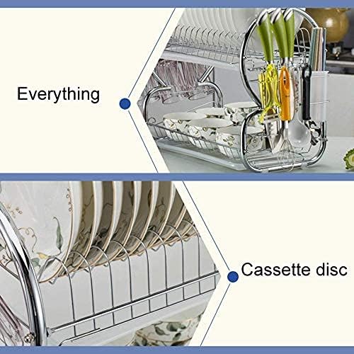 Dish Rack Drainer with Tray Dish Drying Rack with Drainboard Set for Kitchen Counter Chrome Alloy for Plate Bowls Cups Removable 2Tier