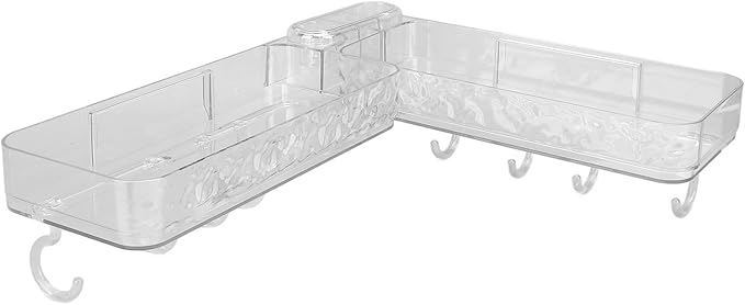 Asixxsix Kitchen Sink Organizer, No Drilling Self Adhesive Foldable Plastic Sponge Holder For Bathroom Shower Shelf With Corner Mounting Design For Kitchen Bathroom (Transparent)