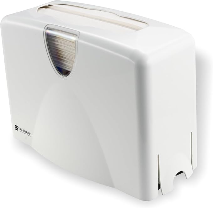 San Jamar Paper Towel Dispenser Countertop Towel Holder, Holds Multifold, C-Fold, Or Singlefold Towels for Bathroom, Restaurants, Cafes, Fast Food, Plastic, 9 X 12.25 X 6 Inches, White