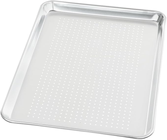 Chef Approved 18" Wide Aluminum Sheet Pan | Professional Half Size Perforated Baking Bread Bun with Rectangular Shape for Restaurant Kitchen Cafe Pantry | Closed Bead, 18"W x 13"D x 1.13"H, 20-Gauge
