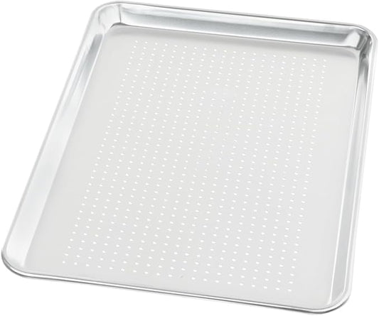 Chef Approved 18" Wide Aluminum Sheet Pan | Professional Half Size Perforated Baking Bread Bun with Rectangular Shape for Restaurant Kitchen Cafe Pantry | Closed Bead, 18"W x 13"D x 1.13"H, 20-Gauge