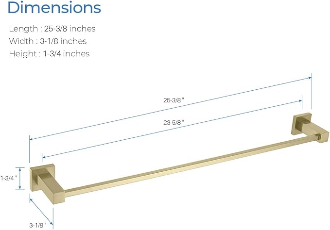 KIBI Cube 24 Inch Bathroom Towel Bar | Wall Mounted Solid Brass Towel Hanger with Corrosion-Resistant Finish | Sleek and Durable Towel Holder for Bathroom Organization (Brushed Gold, KBA1504)